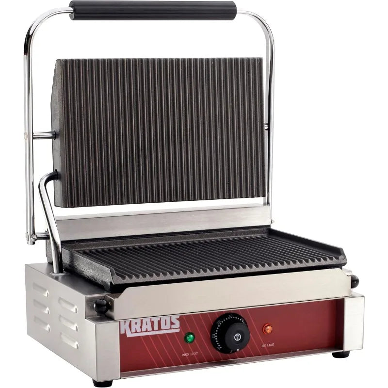 Commercial Electric Panini Sandwich Grill with Grooved Plates