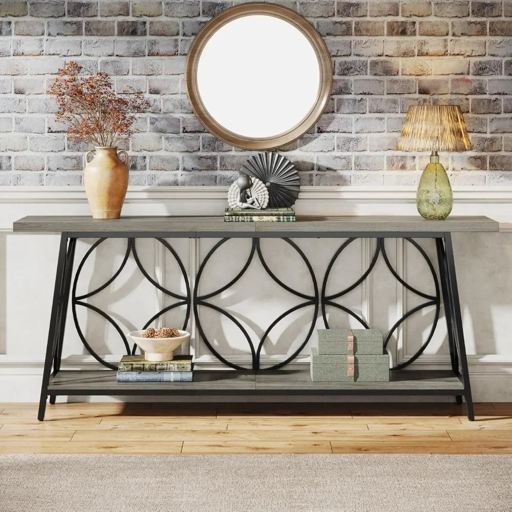 70.9-Inch Sofa Table, 2-Tier Narrow Console Table