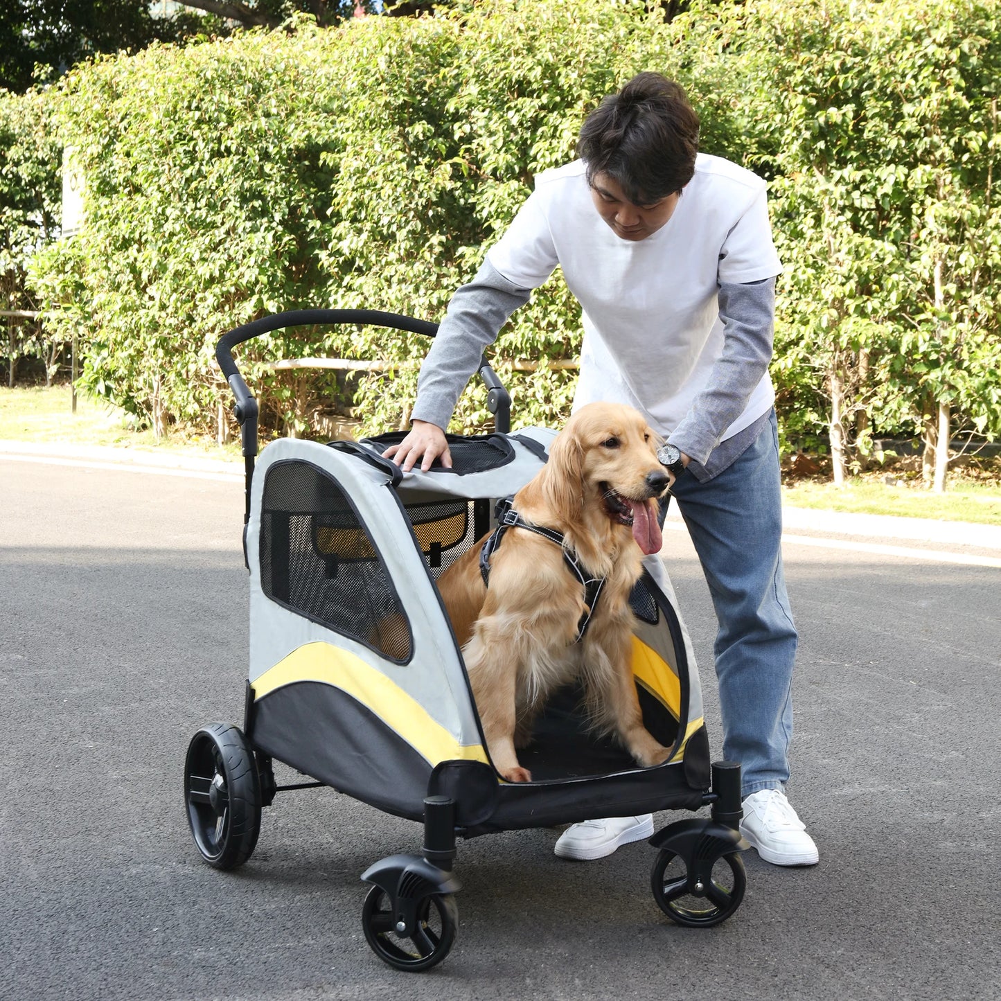 Pet Stroller Ultra-large 4 Wheels Pet Jogger Foldable Cart
