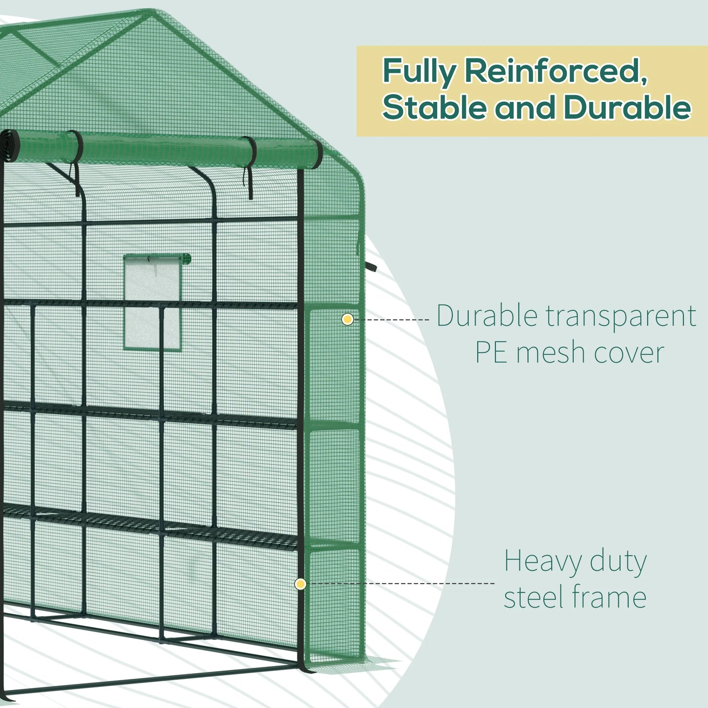 8' X 6' X 7' Greenhouse with 2-Tier Shelf, Steel Frame