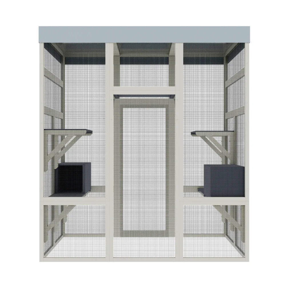 62.6" Gray Wooden Catio Outdoor Pet Enclosure with Waterproof Top