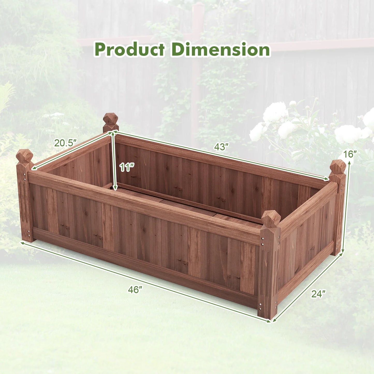 Wooden Raised Garden Bed Planter With Drainage Corners