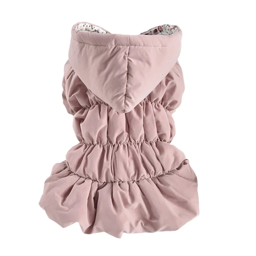 Winter Warm Dog Dress Floral Bubble Skirt Hoodie Coat
