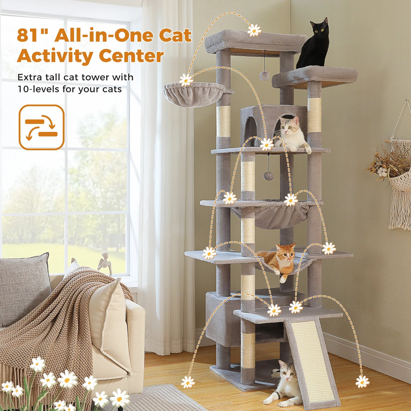 PAWZ Road Multi Level Cat Tree Tower With Scratching Posts