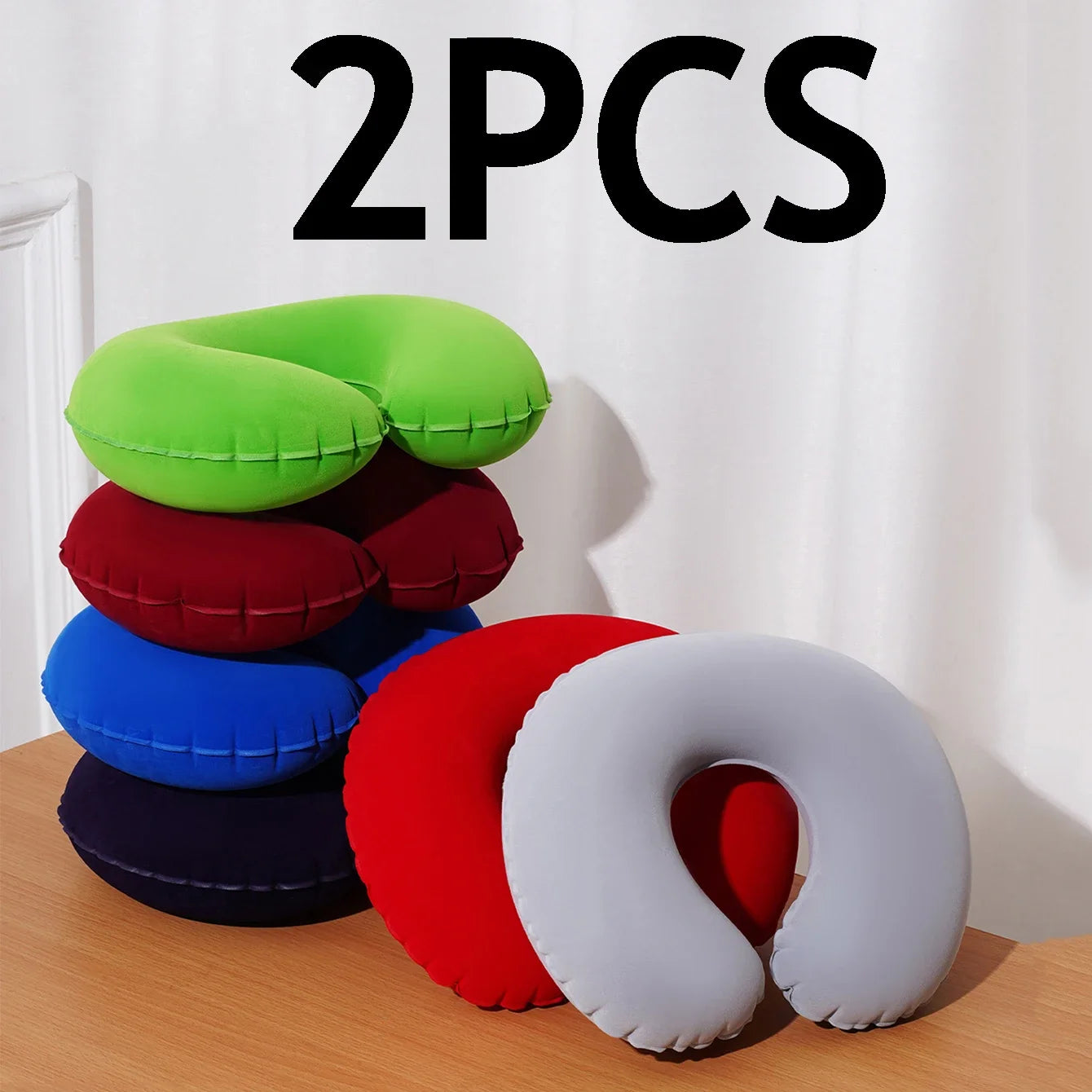 2-Pack inflatable U-shaped travel pillow