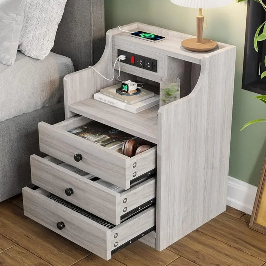 2P Nightstands with Charging Station & Hutch