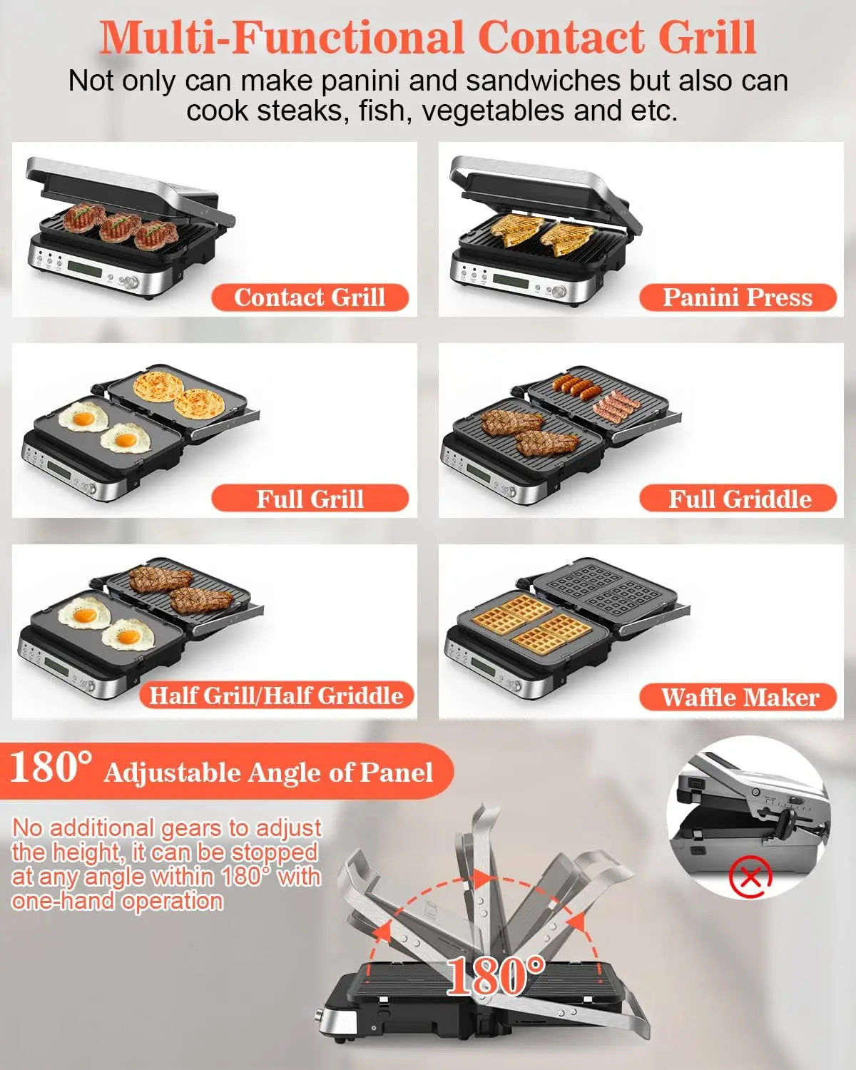 Indoor Grill & Griddle Press Sandwich Maker with Removable Plates