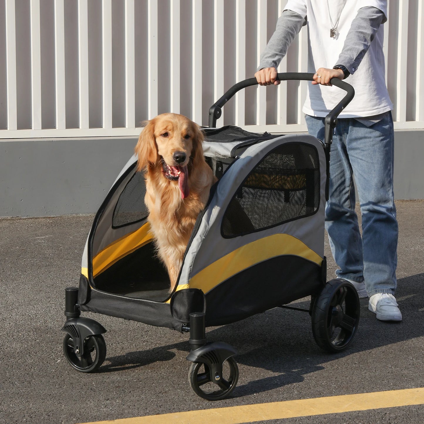 Pet Stroller Ultra-large 4 Wheels Pet Jogger Foldable Cart