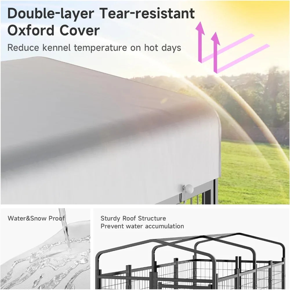 XMSJH Outdoor Dog Kennel Pen With Roof And Swivel Feeders