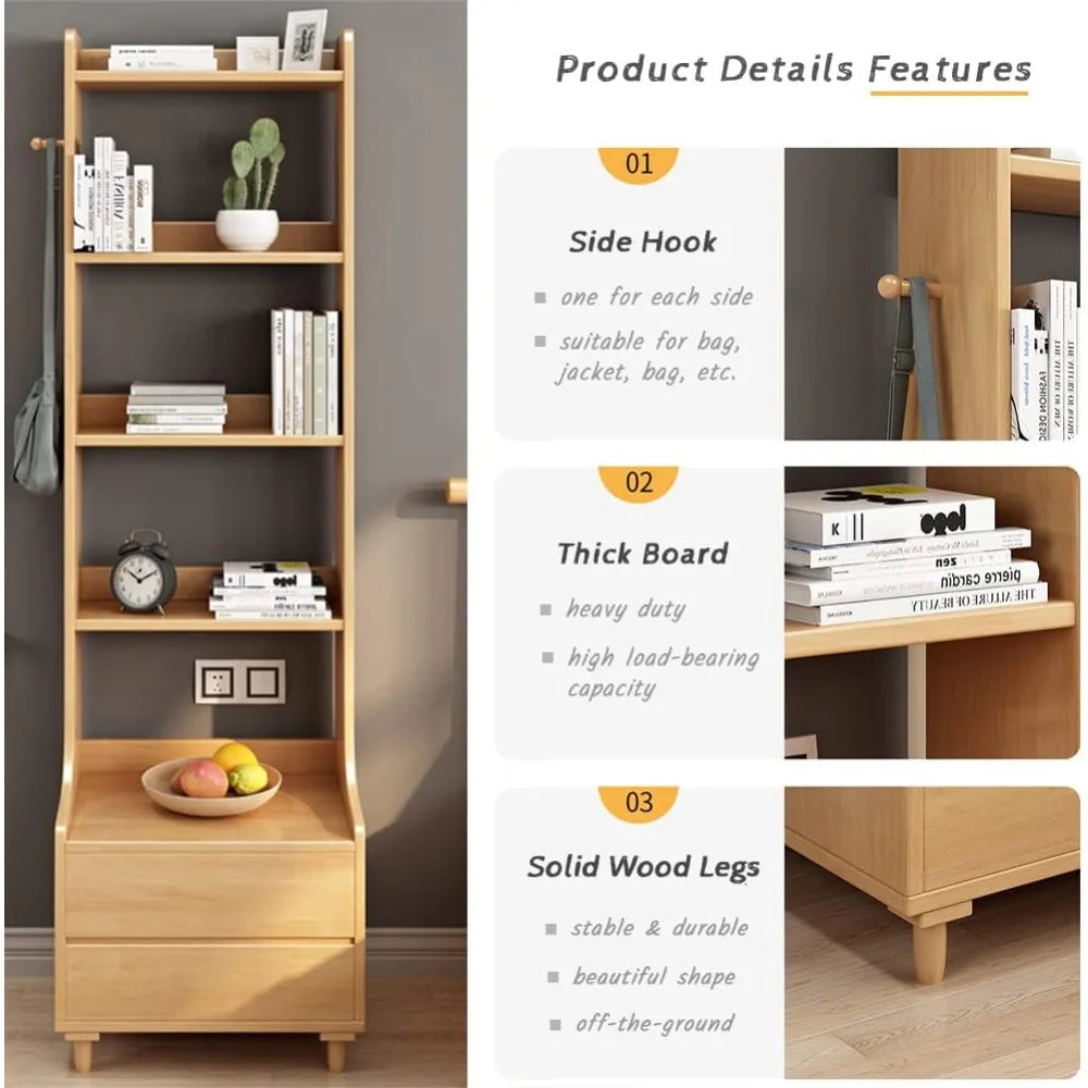 Oak Bedside Table Bookshelf - 71" Tall