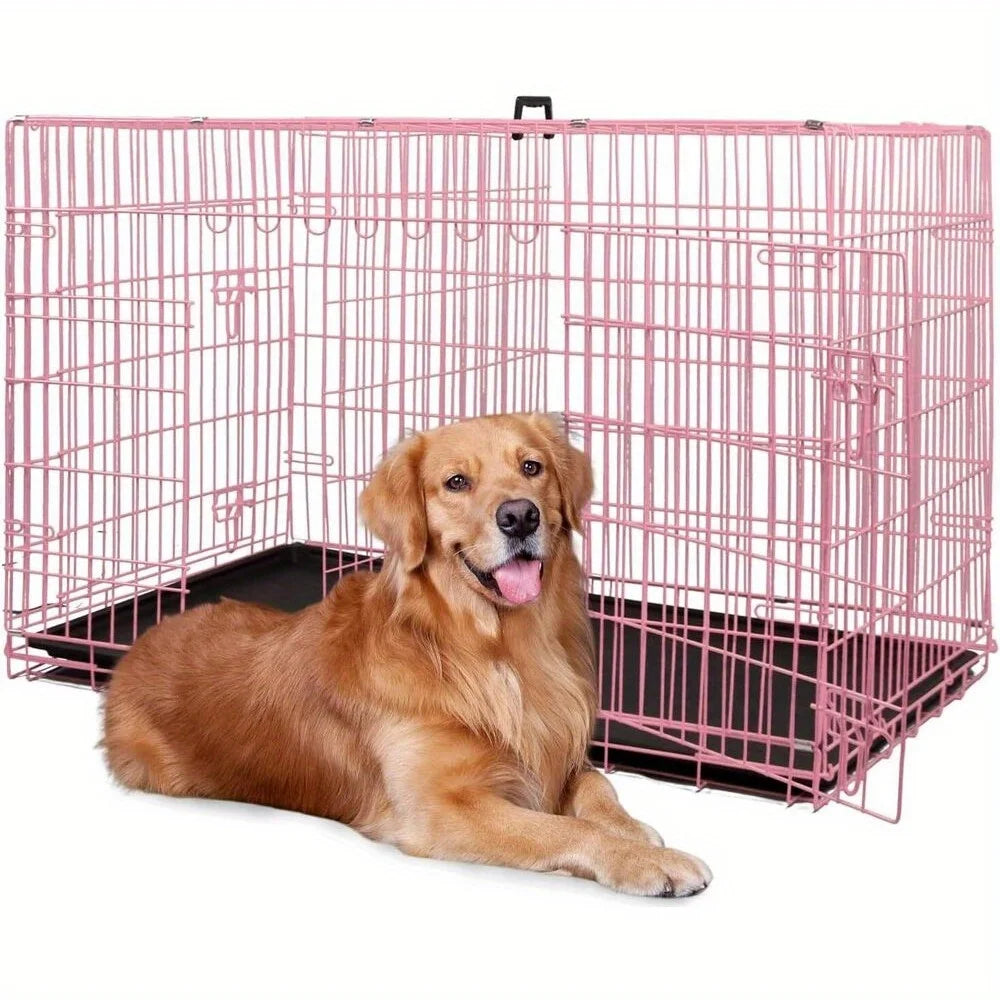 Folding wire kennel for a large dog