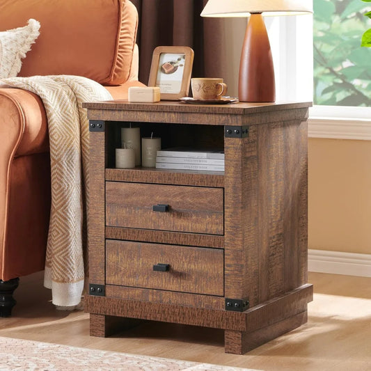 18" Rustic Farmhouse Nightstand with Charging Station