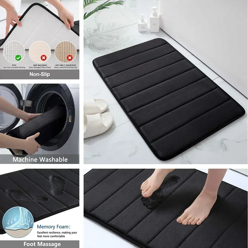 Black Memory Foam Bath Mat Soft Comfortable