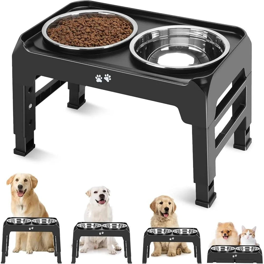 Foldable Adjustable Dog Bowl Stand with Non-Slip Base