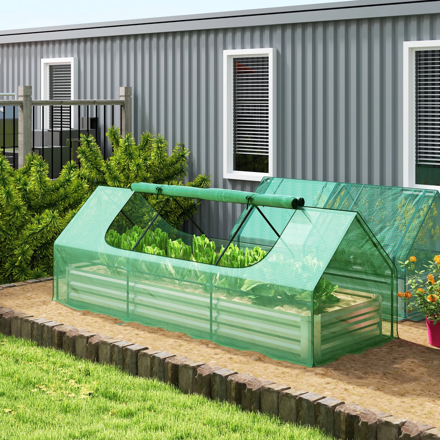 Outsunny 8.6 X 3 X 1ft Raised Garden Bed with Mini Greenhouse