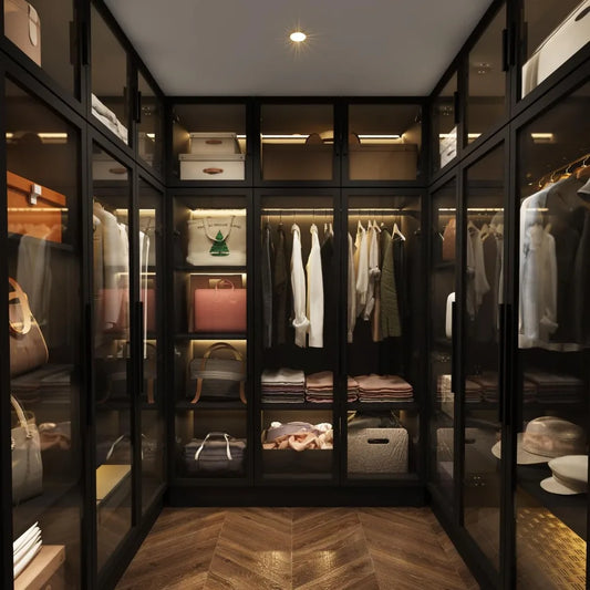 Wardrobes with LED Lights, 5-Tier Shelves and 6 Glass Doors, 47.2" L