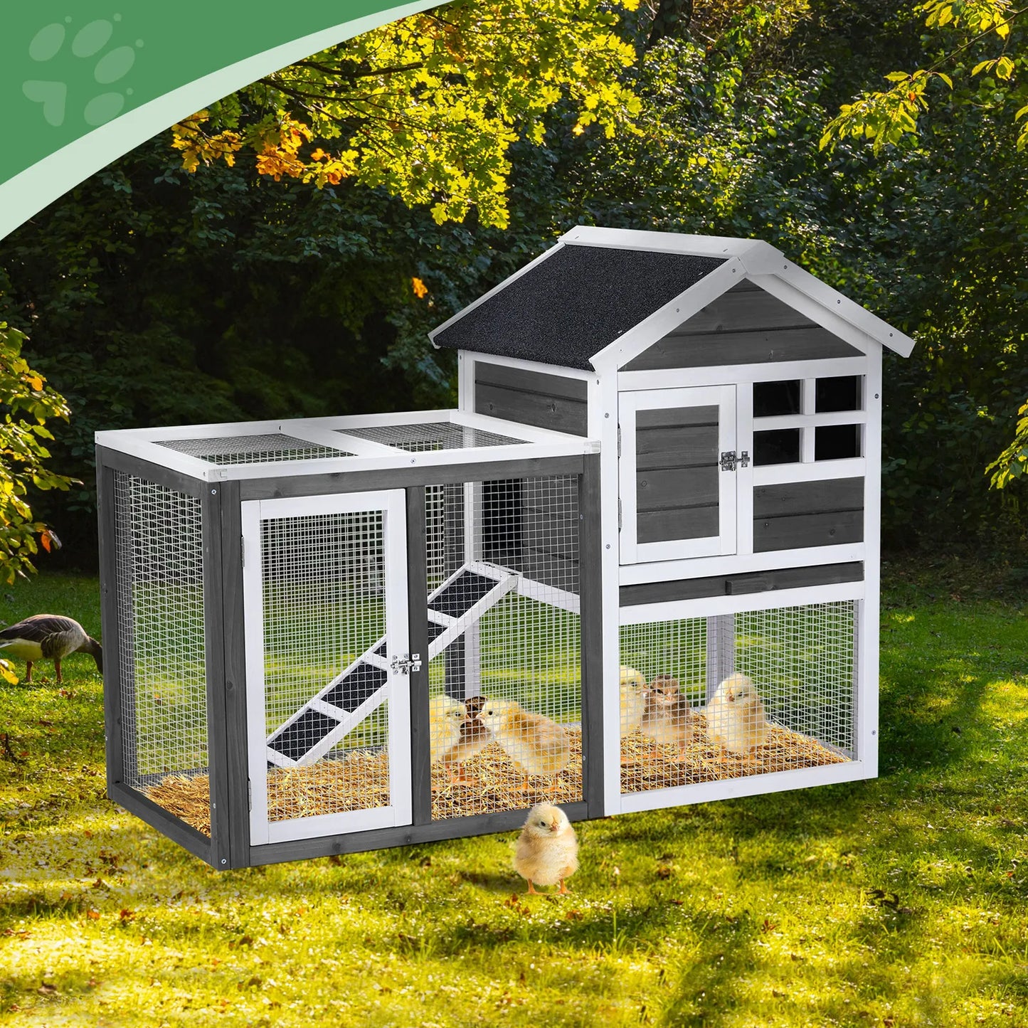 Wooden Rabbit Hutch Outdoor Chicken Coop Indoor Bunny Cage with Run