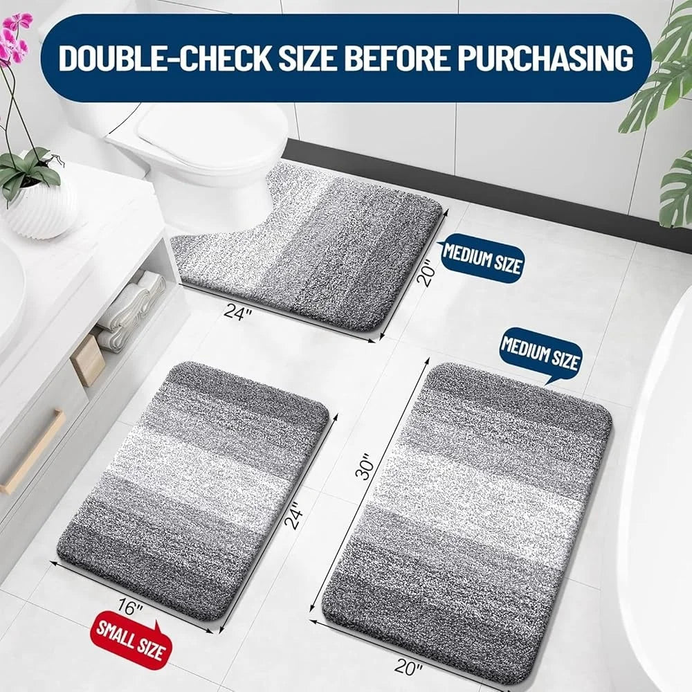 Bathroom Rug Set 3 Piece Soft Absorbent Microfiber Mats