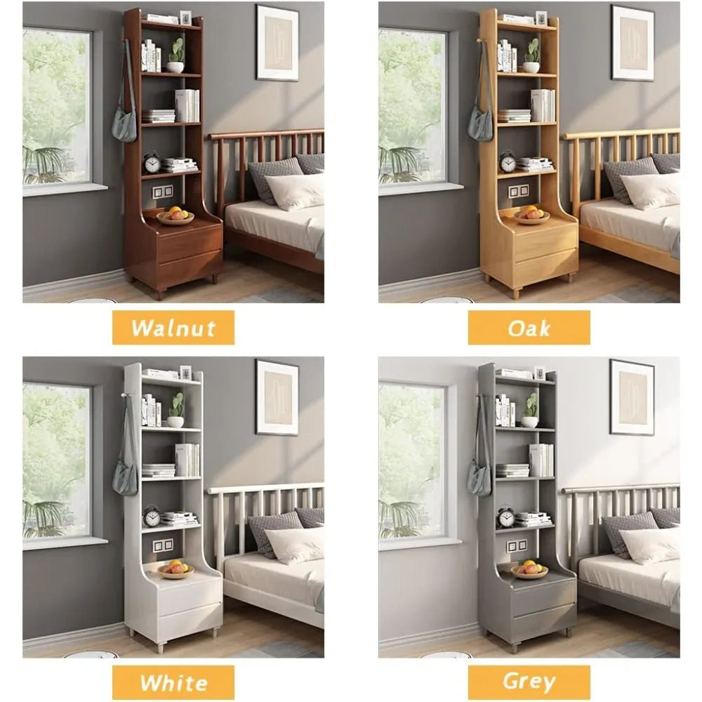 Oak Bedside Table Bookshelf - 71" Tall