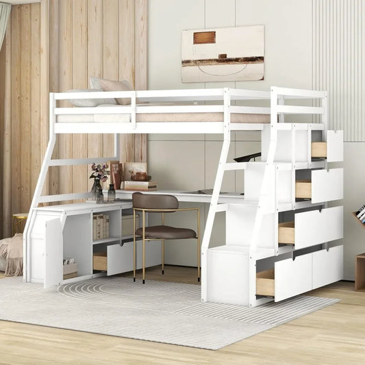 Twin Loft Bed with Stairs &Desk, with Storage Drawers