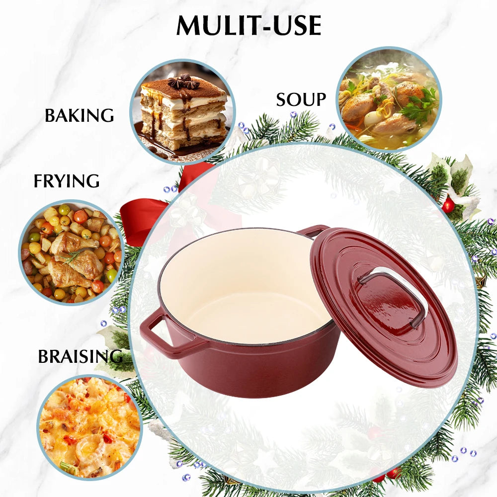 Cast Iron Casserole Pot, Enamel Roasting Dish with Lid Oven Safe