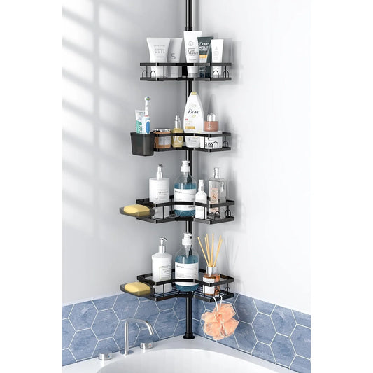 Corner Shower Caddy Tension Pole  4tier Adjustable Rustproof