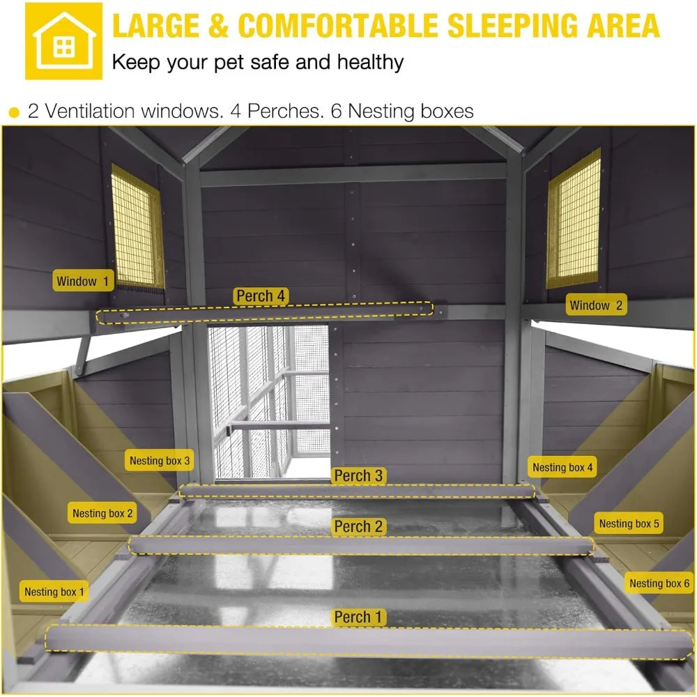 Extra Large Chicken Coop 41.3ft² for 8-10 Chickens