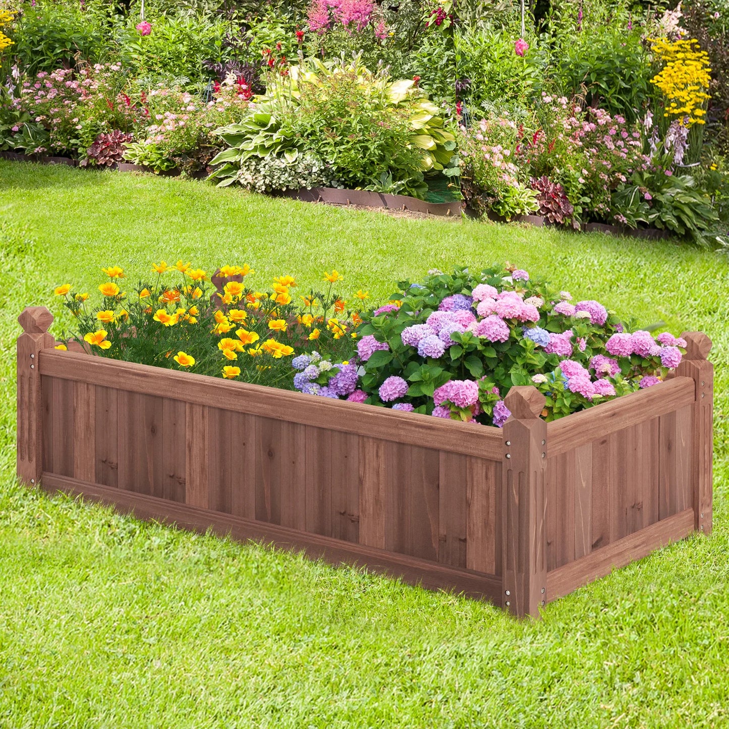 Wooden Raised Garden Bed Planter With Drainage Corners