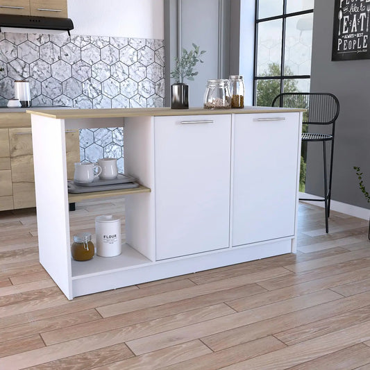 Juniper Kitchen Island with Large Top Surface, Double Door Cabinet