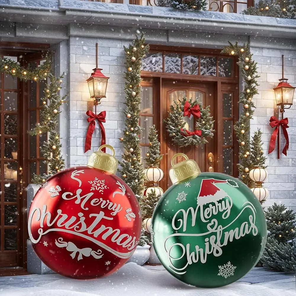 2Pcs 24In Inflatable Christmas Ball PVC Yard Ornaments
