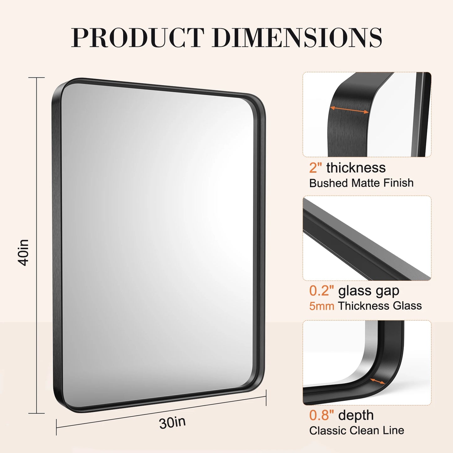 Matte Metal Framed Bathroom Mirror for Wall
