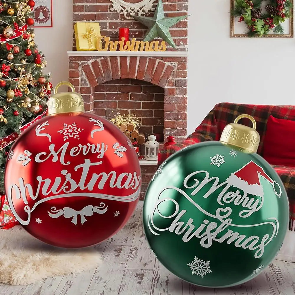 2Pcs 24In Inflatable Christmas Ball PVC Yard Ornaments