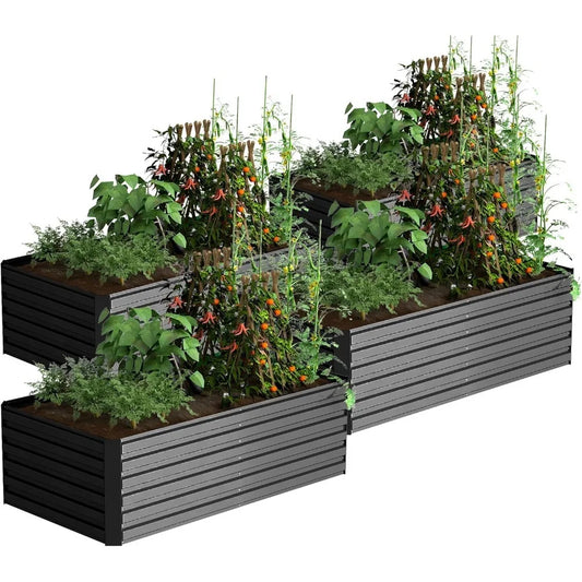 4pcs 8x4x2ft Galvanized Raised Garden Bed, Deep Root Planter Box