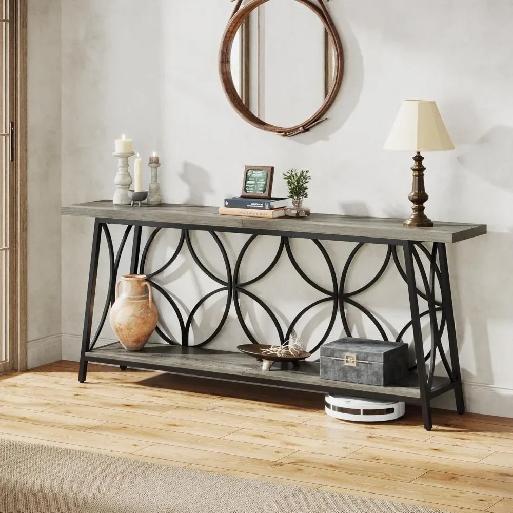 70.9-Inch Sofa Table, 2-Tier Narrow Console Table