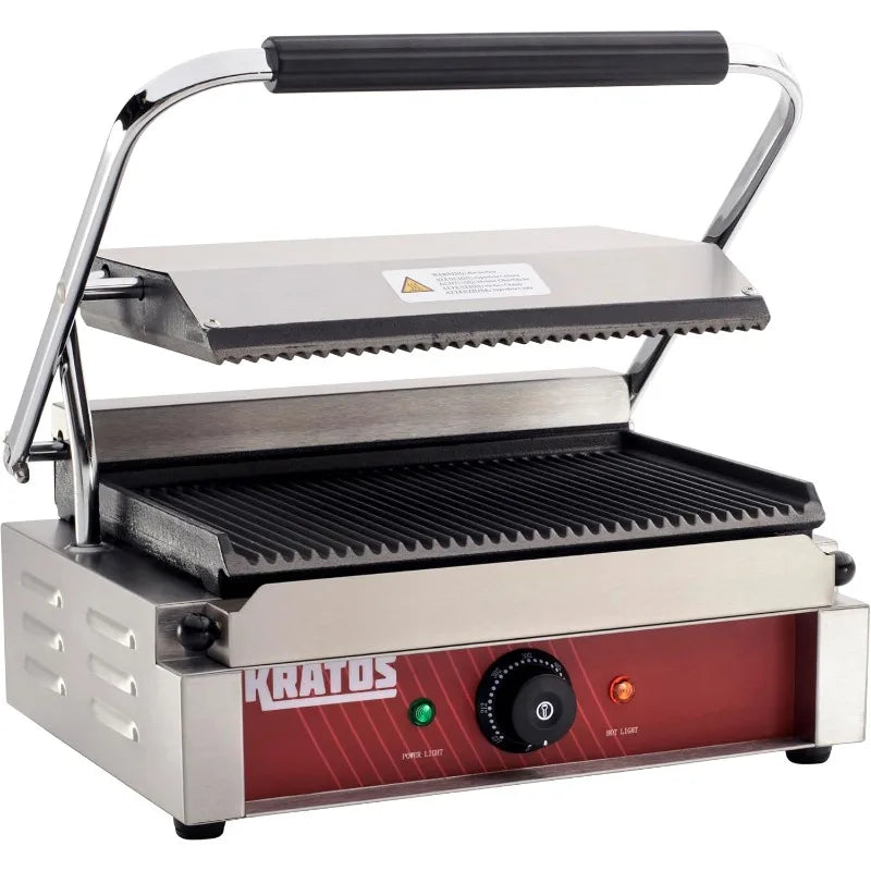 Commercial Electric Panini Sandwich Grill with Grooved Plates