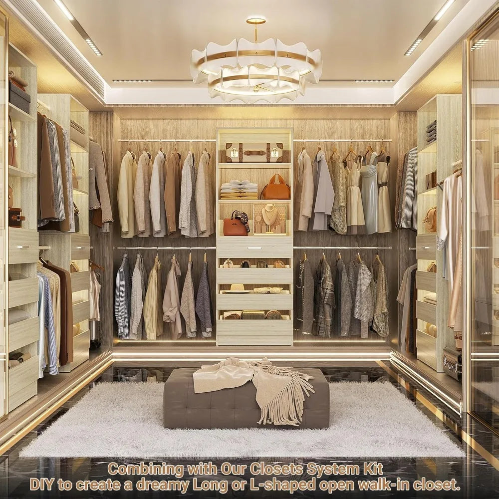 4-9 Ft Closet Organizer with 4 Wooden Drawers,