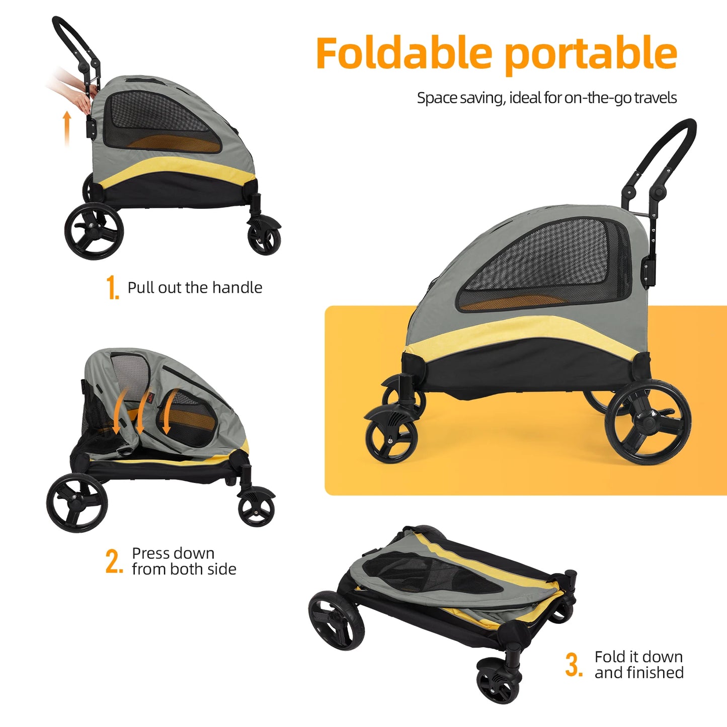 Pet Stroller Ultra-large 4 Wheels Pet Jogger Foldable Cart