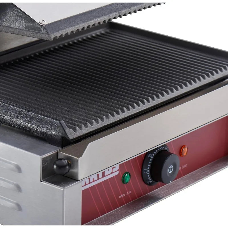 Commercial Electric Panini Sandwich Grill with Grooved Plates