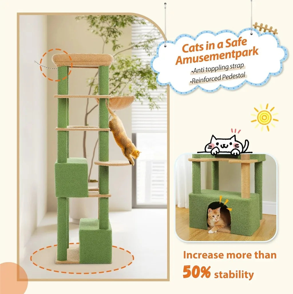 68'' Cat Tree for Large Cats 20 lbs Heavy Duty, Top Perch [21'' x 17''], 2 L