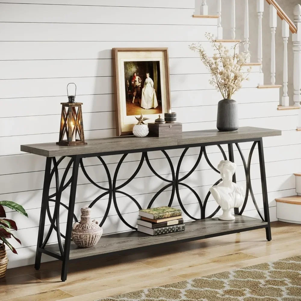 70.9-Inch Sofa Table, 2-Tier Narrow Console Table