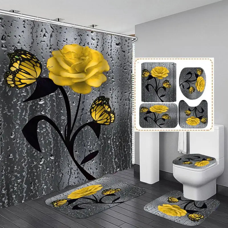 4pcs Shower Curtain Set