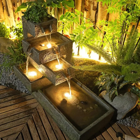 32.5-inch Long Layered Fountain Outdoor Garden Waterfall