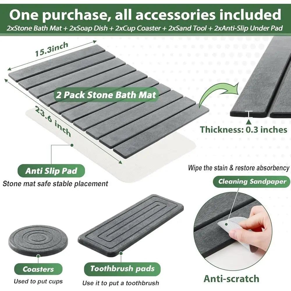 Dutrieuxcn Stone Bath Mat Set Quick Dry Non Slip Diatomite