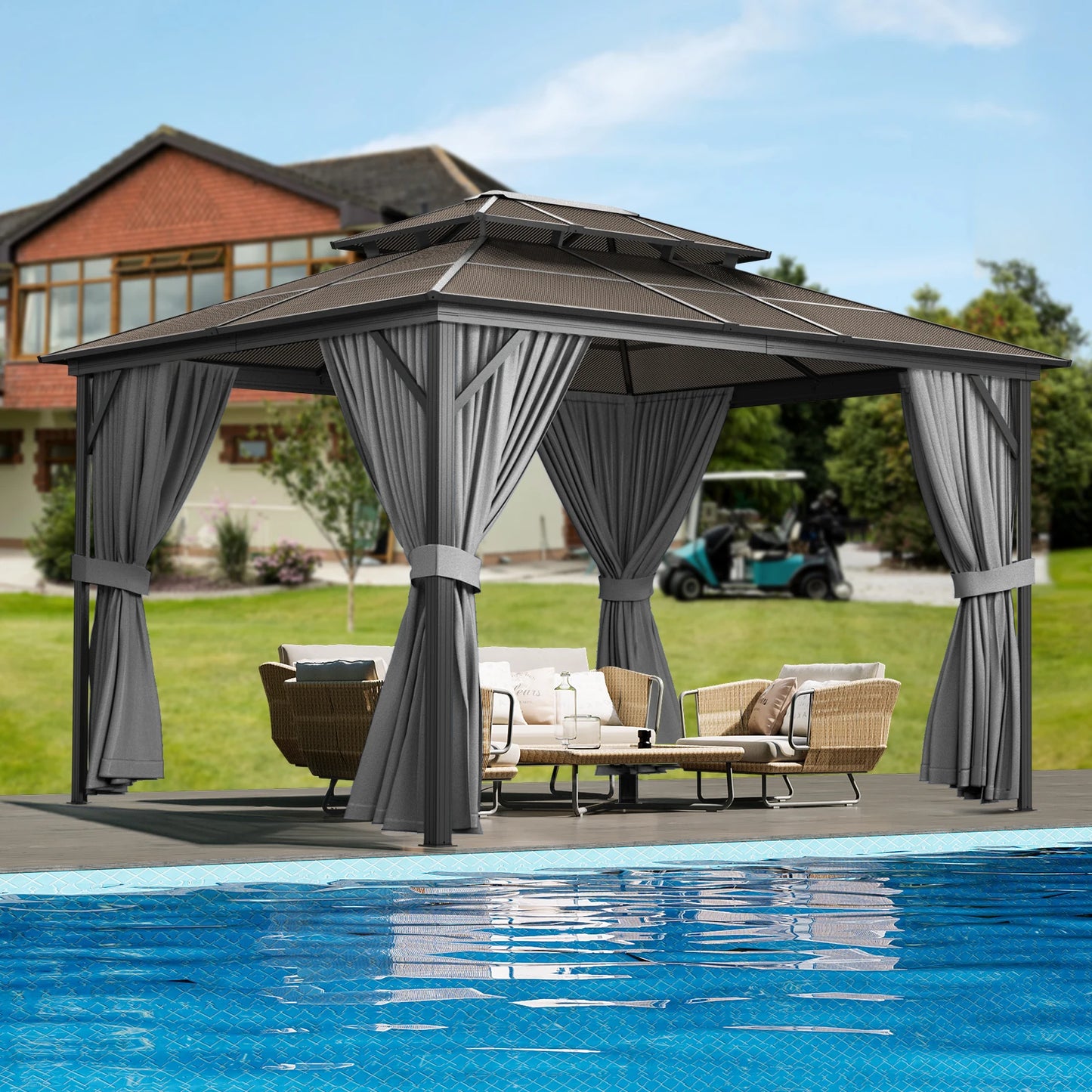 Hardtop Gazebo 10'x13', Double Polycarbonate Sheet Roof