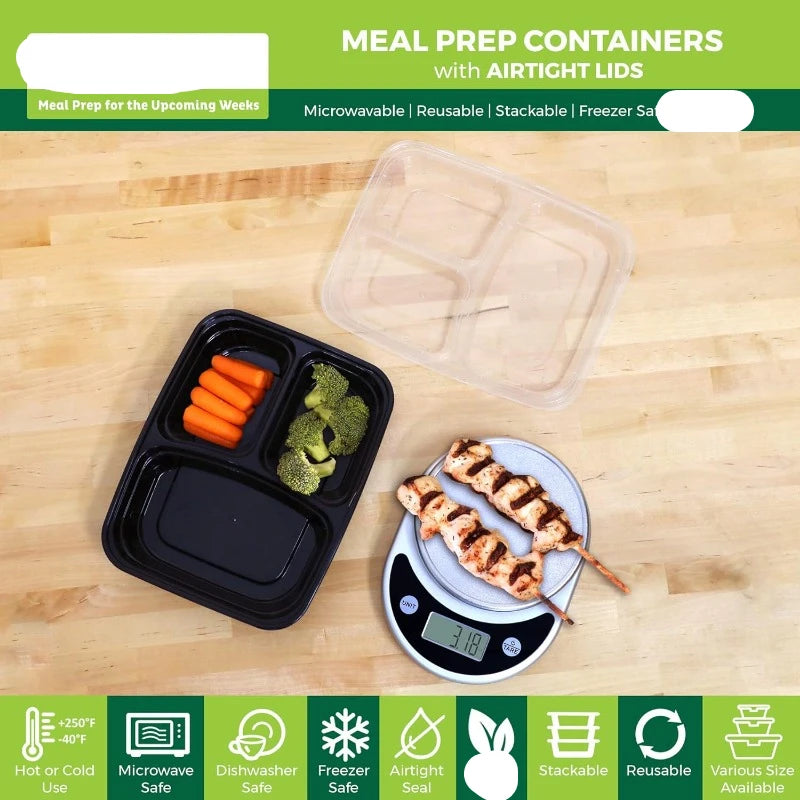 50 - 3 Compartment Food Storage Containers with Lids