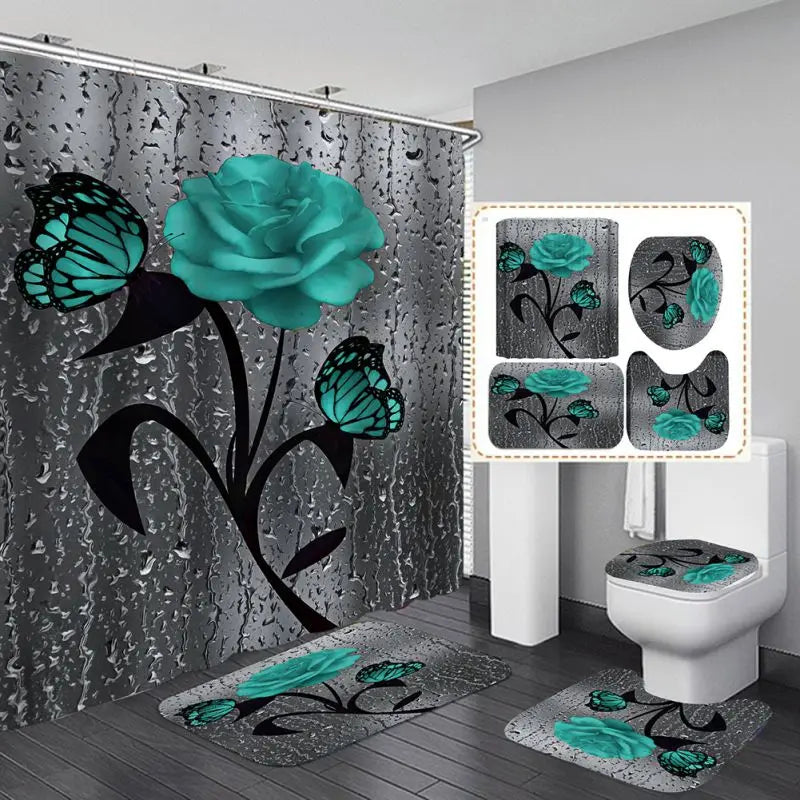 4pcs Shower Curtain Set