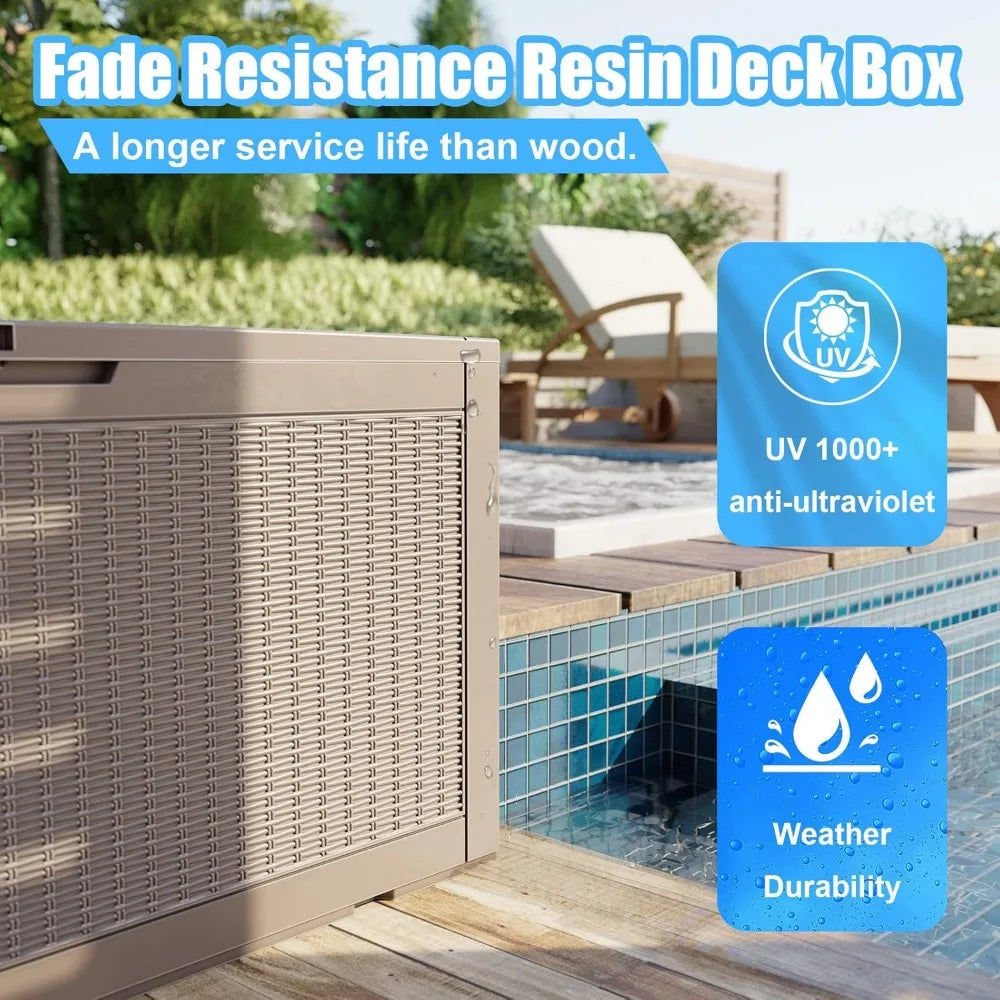 100 Gallon Resin Deck Box, Lockable Outdoor Storage Box