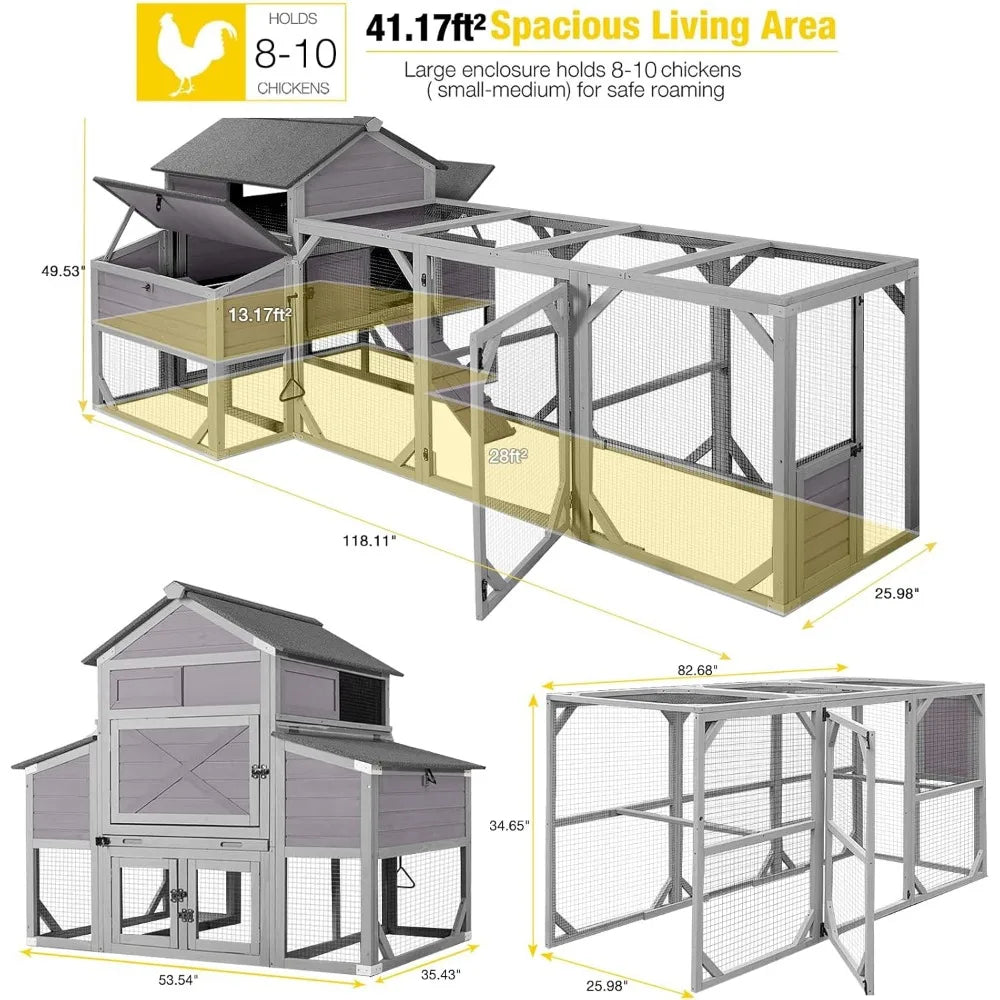 Extra Large Chicken Coop 41.3ft² for 8-10 Chickens