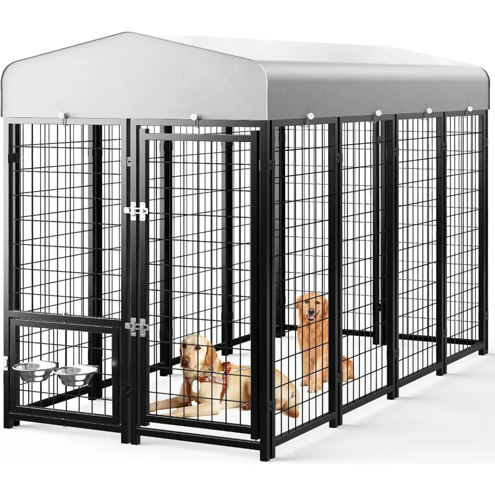 XMSJH Outdoor Dog Kennel Pen With Roof And Swivel Feeders