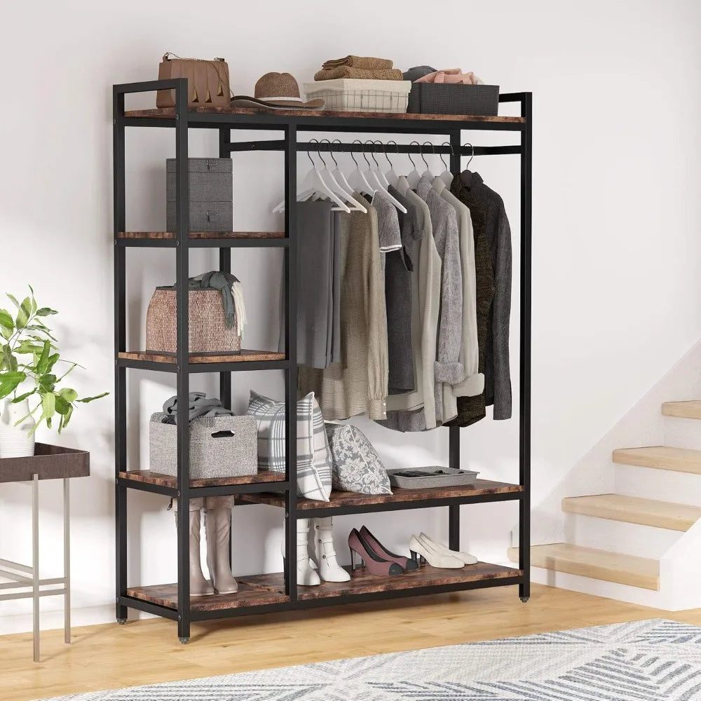 Free-standing Closet Organizer with 6 Storage Shelves